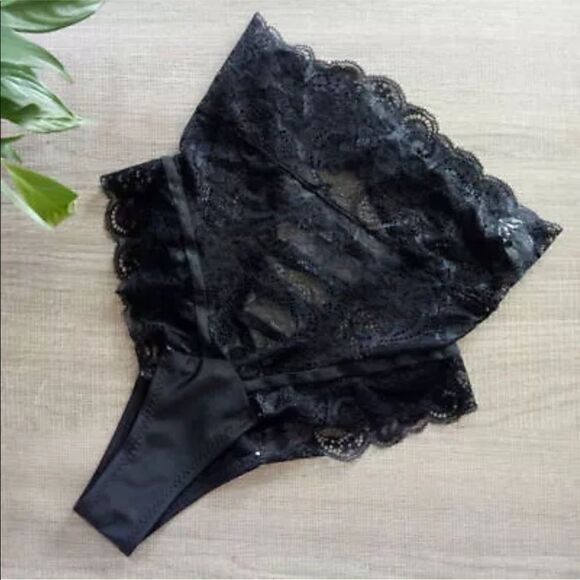 High Waist Lace Briefs Panties Underwear Lingerie black medium NEW lace back - Picture 2 of 12